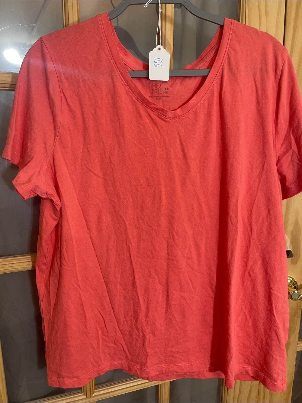 166. Coral V-Neck Basic Short Sleeve Tee